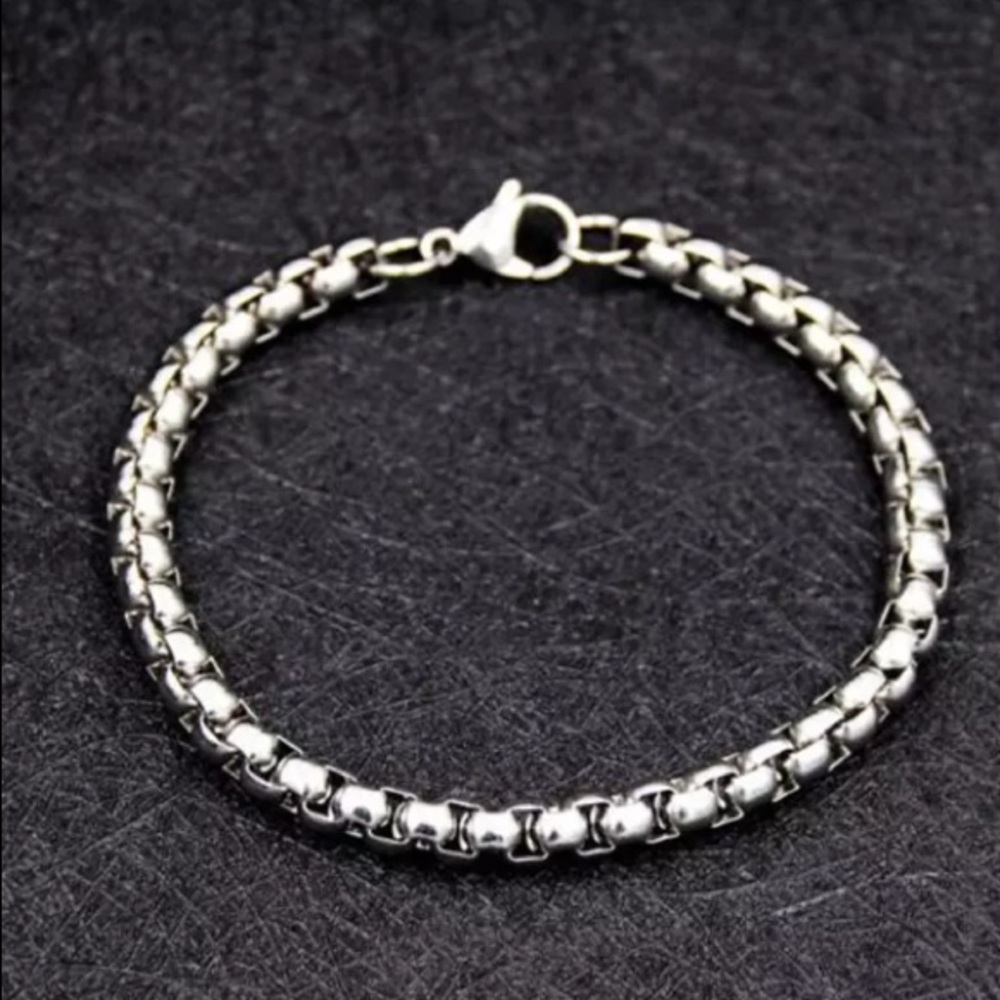 Men’s 316 Silver stainless steel box chain bracelet - Picture 2 of 4